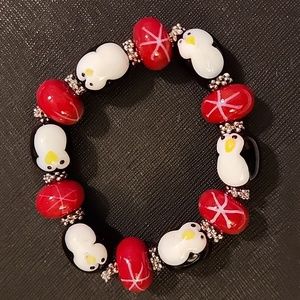 Large Lampwork Penguin Glass Stretch Bracelet